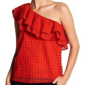 J Crew - one shoulder ruffle eyelet top
